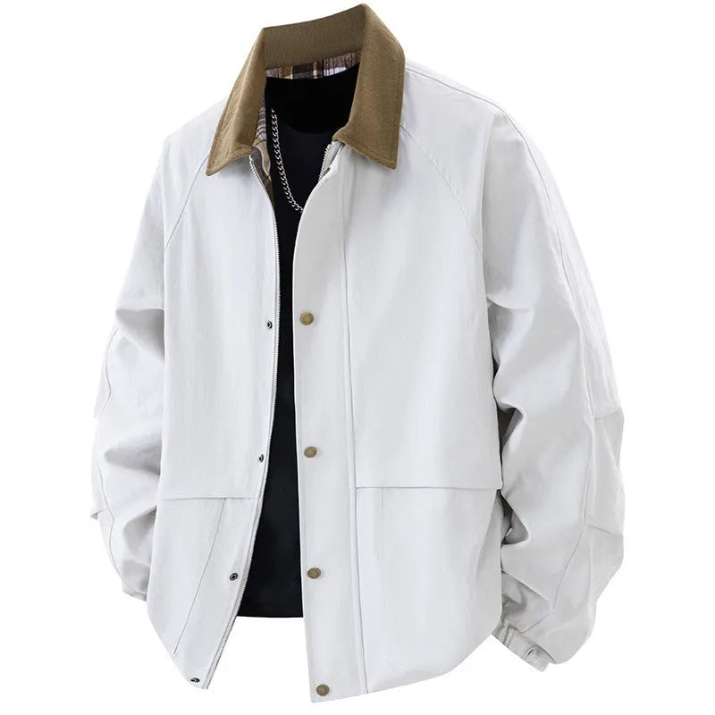 Men's loose fit plus size lapel coat in solid colour, side seam pockets, polyester fibre fabric