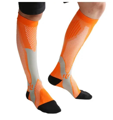 Graduated compression socks for men and women in black, shown in S/M, L/XL, and XXL sizes.