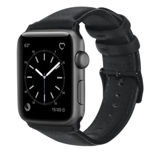 Oil wax cowhide leather Apple Watch strap in black, business style, sizes 38-40 and 42-44
