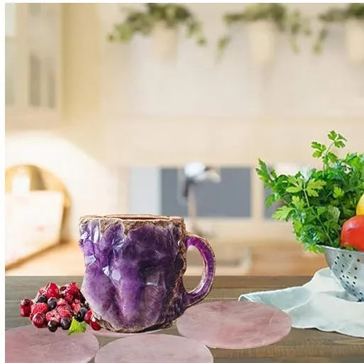 A 400ml resin coffee mug with a crystal-like textured design and a handle, shown in a purple colour.