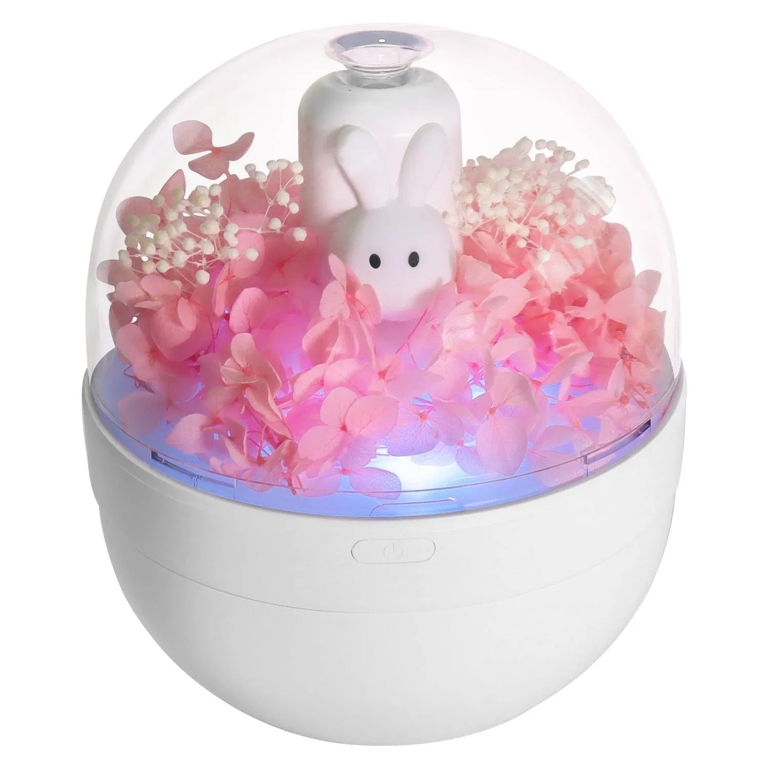 Pink rabbit-shaped preserved flower aromatherapy humidifier with essential oil diffuser