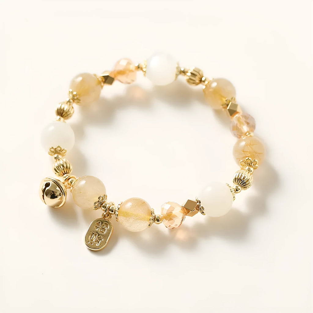 Gold rutilated quartz crystal bracelet in Lucky Fortune colour with Korean style design.