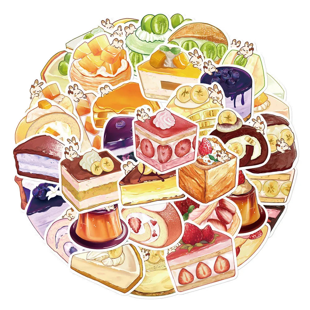40 hand-painted cartoon dessert stickers for decorating phone case journal book computer iPad water cup