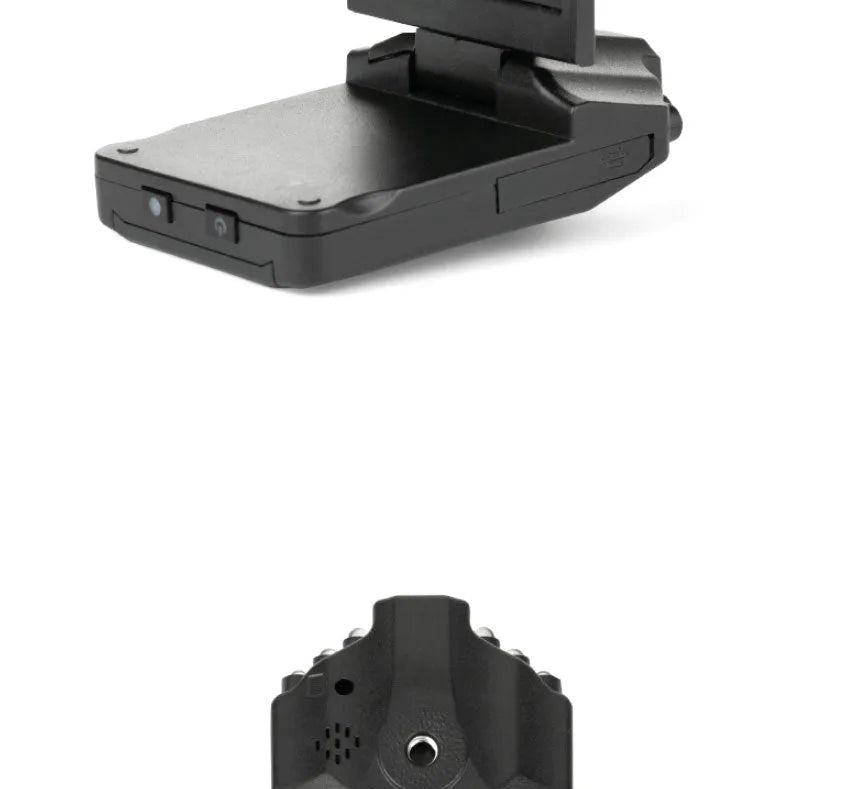 Black HD driving recorder with 120° angle, 3 million pixels, windshield mount, bracket, and car charger.
