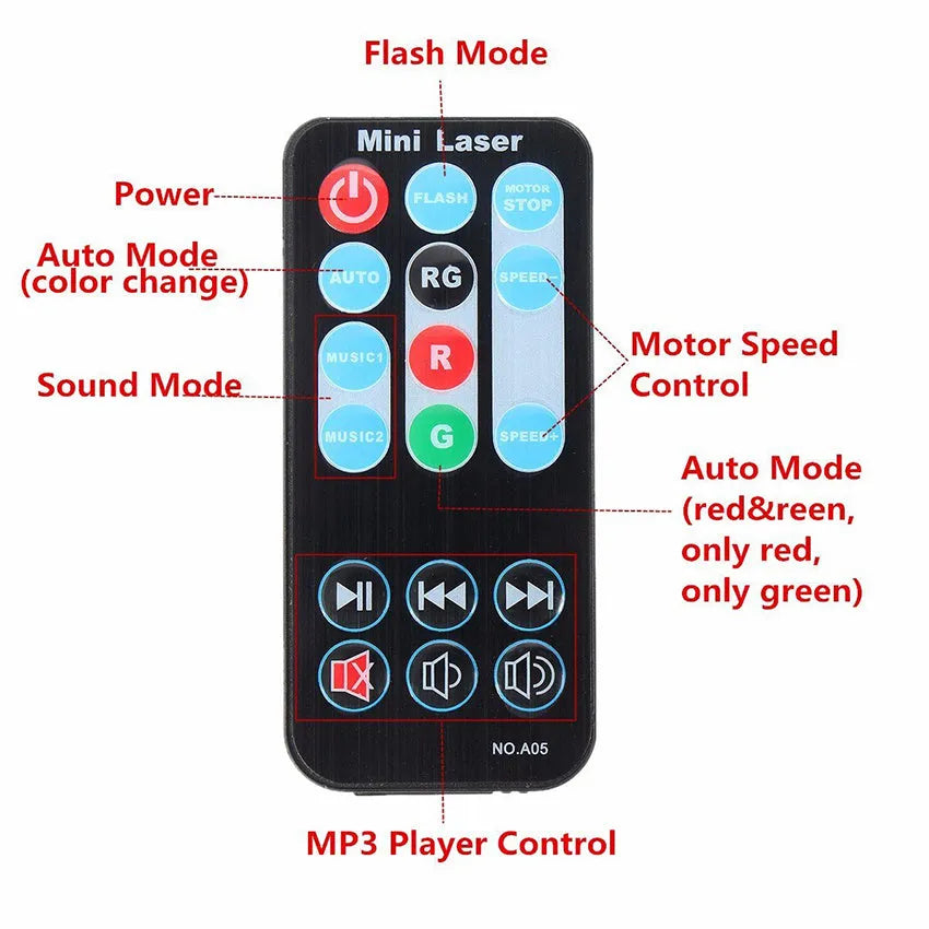 Indoor KTV Laser Home Bouncer Colorful Lights JC-24 in One Laser Light 30W with Voice-Activated Self-Propelled Red and Green Laser Patterns for Party Entertainment 105*90*52mm Fan Cooling