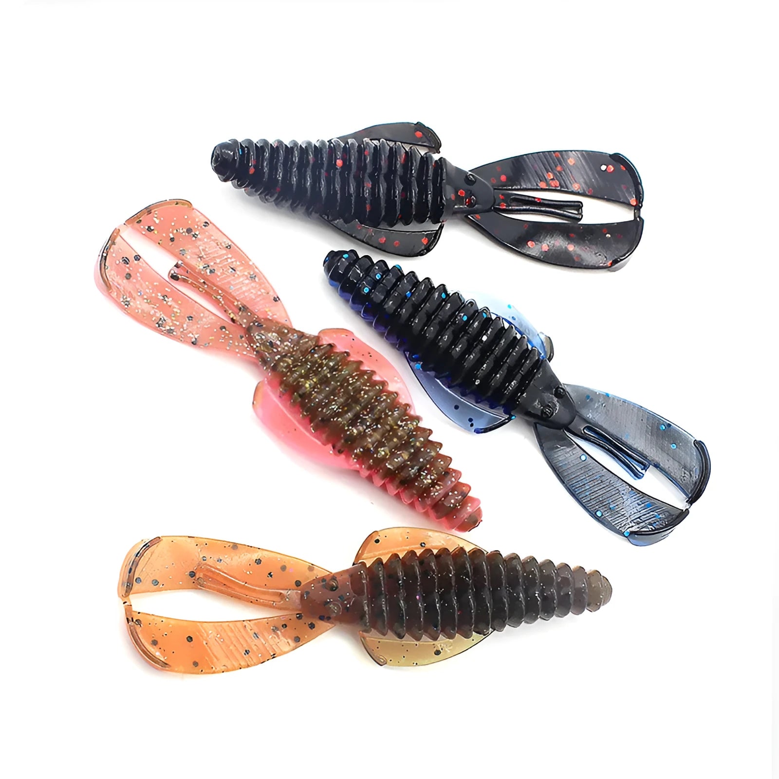 PVC soft bait fishing lure in various colours showing 8cm and 12cm size options