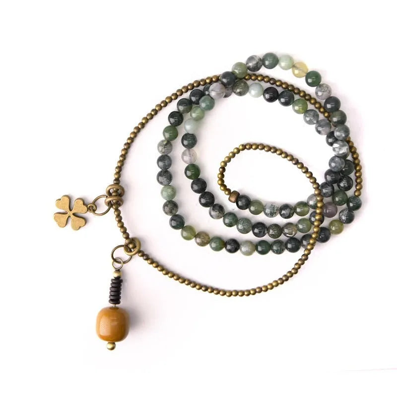 Ethnic style multi-layered children's bracelet with natural crystal beads in traditional design