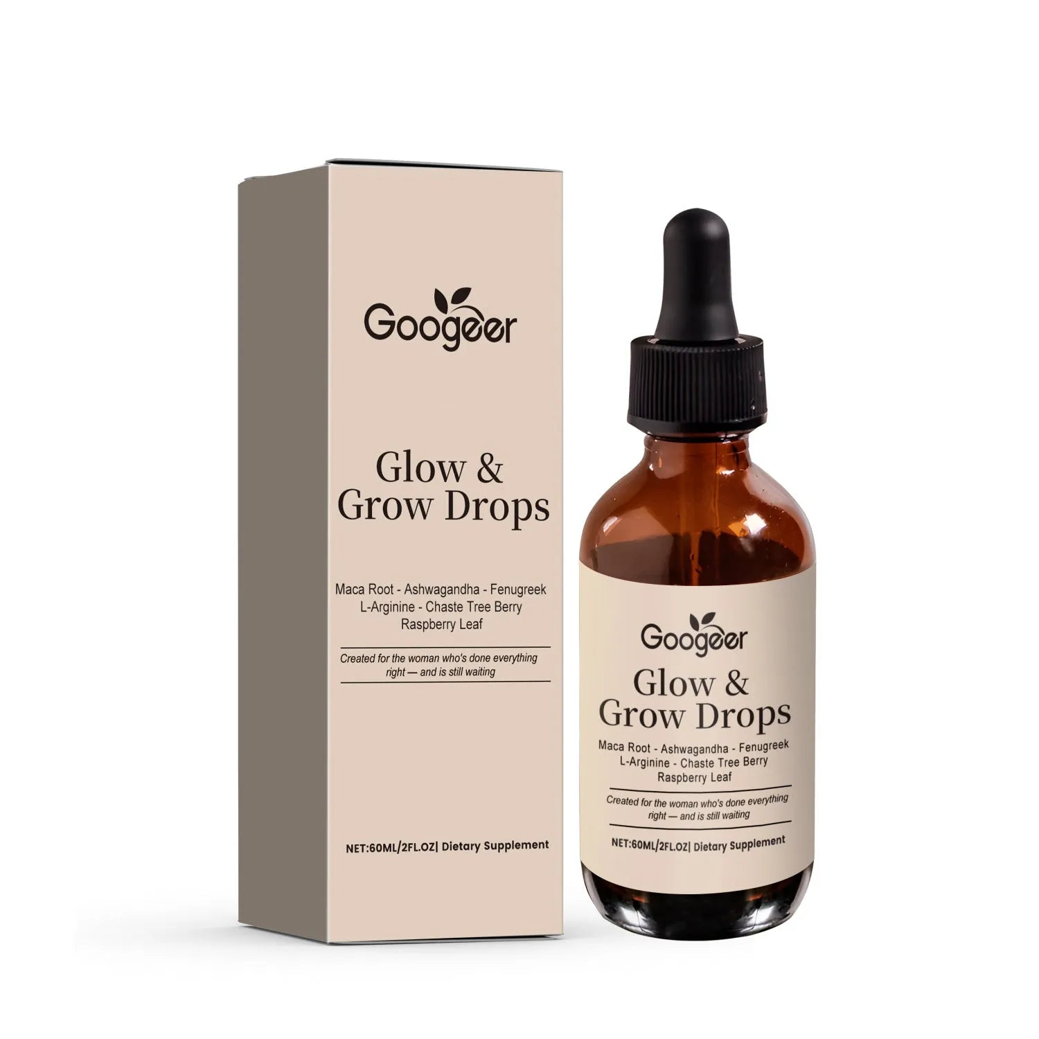Female Estrogen Balance Drops 60ml supplement bottle with dropper on white background