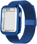 Silver magnetic Milanese loop metal and TPU watch strap for Apple Watch with adjustable clasp.