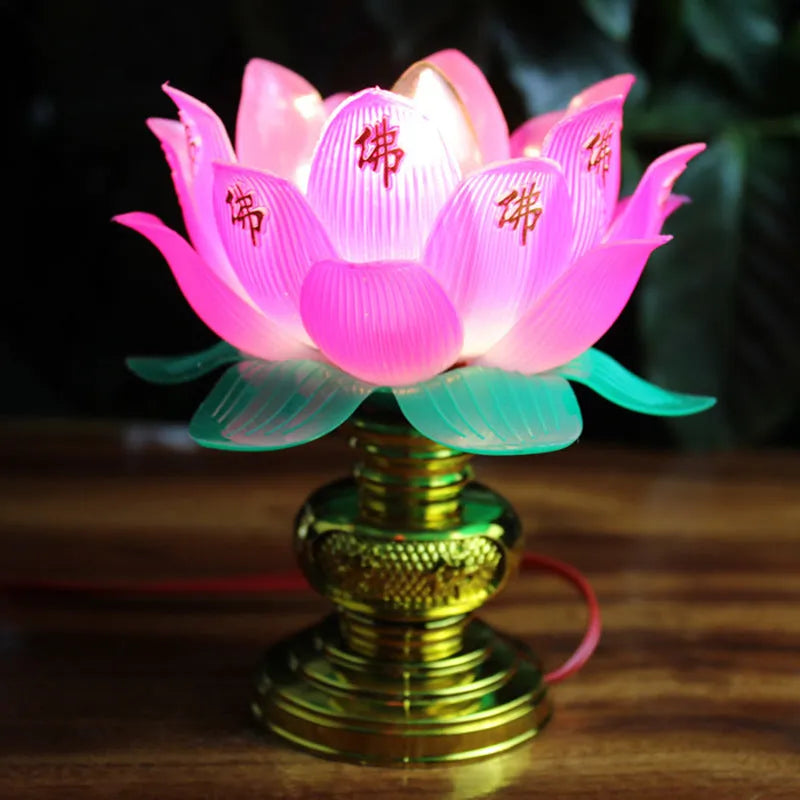 Buddha Light Lotus Lamp with colourful illumination and a US plug.