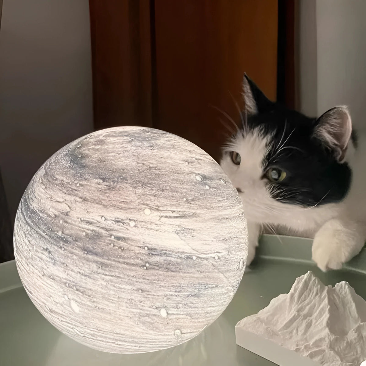 Glass planet night light in Blue Planet and Earth Planet colours, 120mm and 150mm, USB bedside decoration
