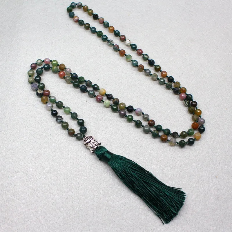 108-bead India agate necklace with 6mm geometric stone beads for gifting