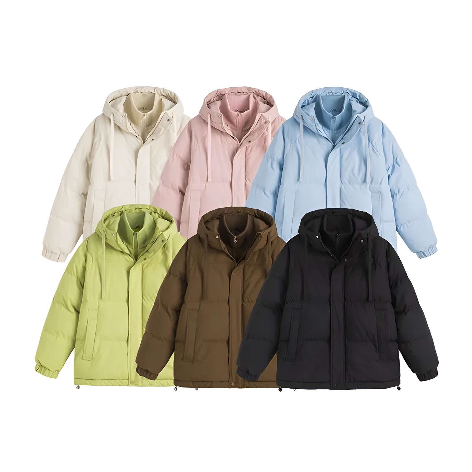 Loose winter cotton-padded coat in cardigan style with side pockets