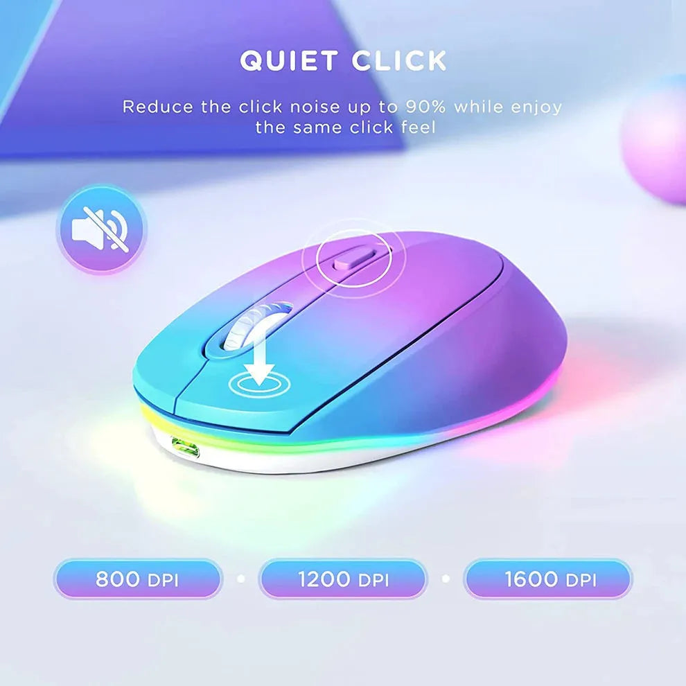 24g wireless rechargeable mouse in various colours showing compact ergonomic design and USB cable