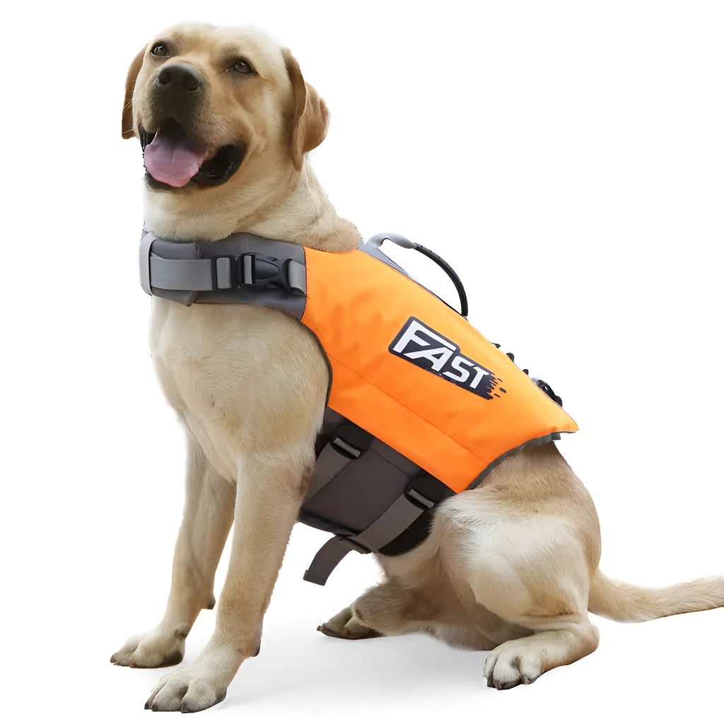 Reflective printed dog life jacket in orange and green, made of Oxford cloth and pearl cotton, for medium and large dogs