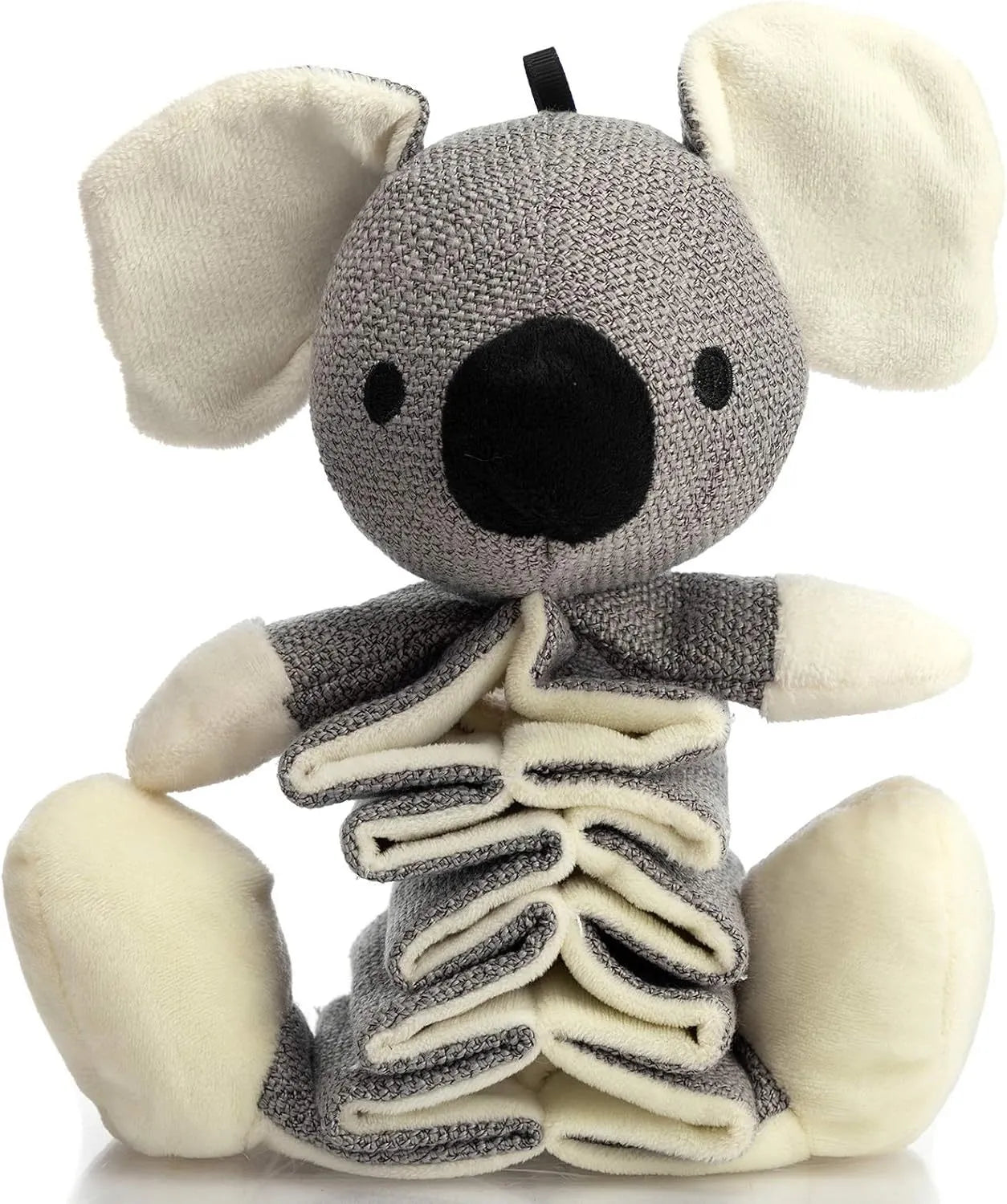 Hollypet grey koala plush dog toy measuring 30cm with squeaker and crinkle paper.