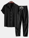 Short-sleeved camouflage print casual suit set with trousers, slim fit.