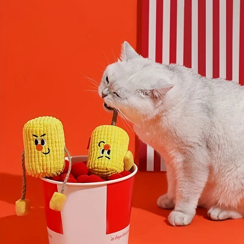 Polio wood corn cob shaped cat chew toy for dental cleaning with catnip, 15cm long