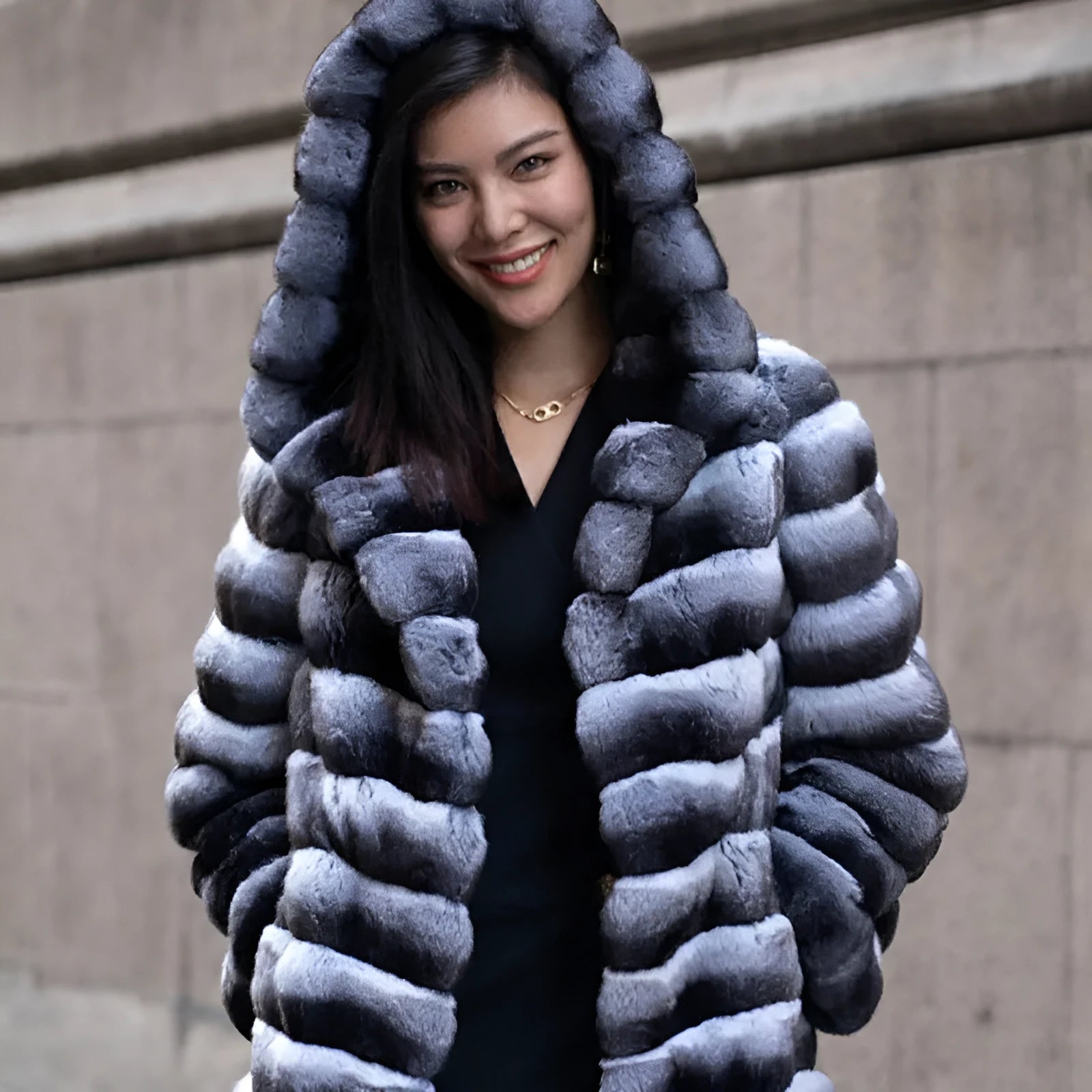 Women's zebra stripe pattern faux mink overcoat mid-length winter coat