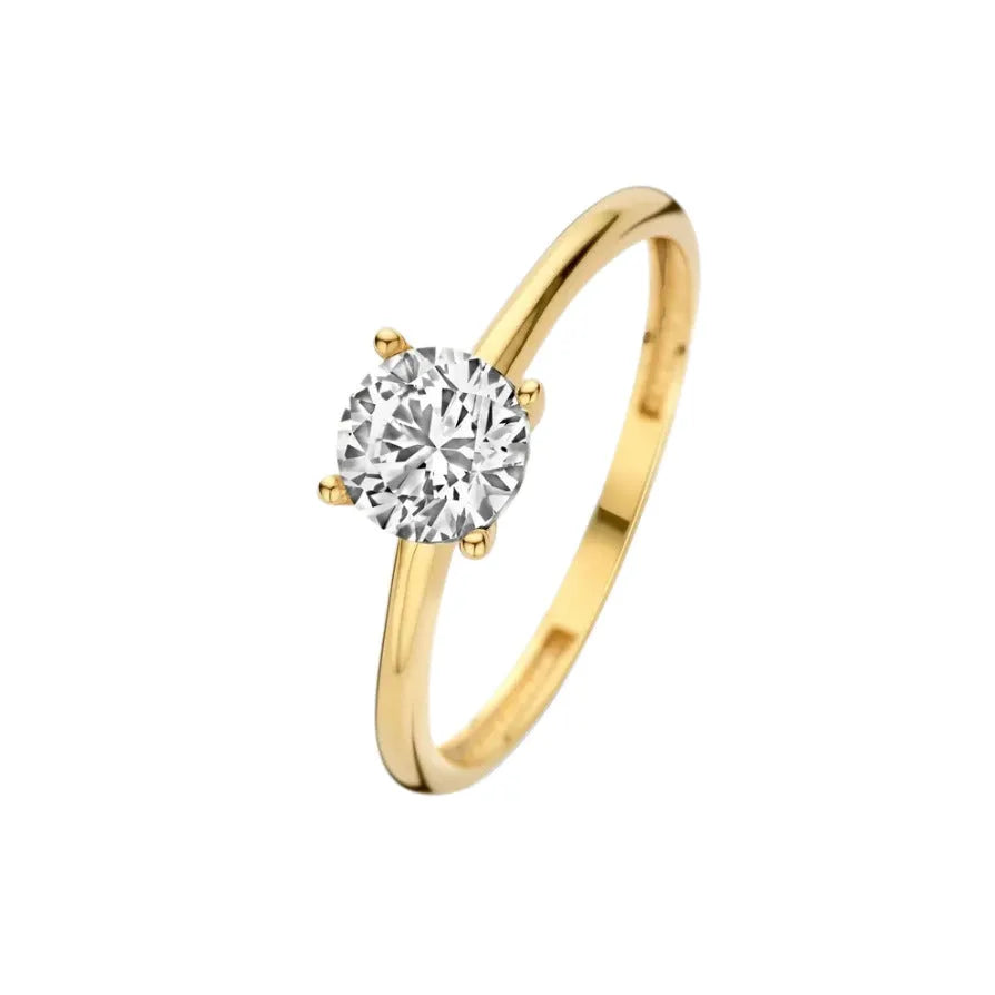 Open end zircon ring for women in 18K gold colour brass, polished finish, sizes 6 to 10