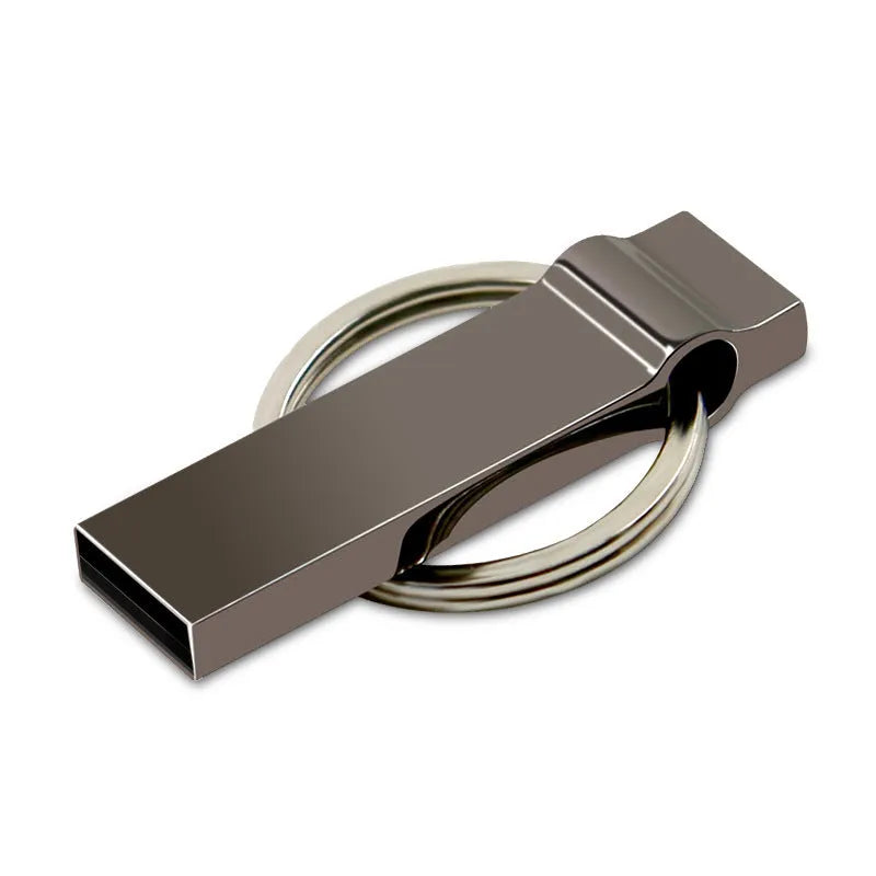 Silver metal USB 2.0 flash drive 32GB with necklace loop and write protection switch