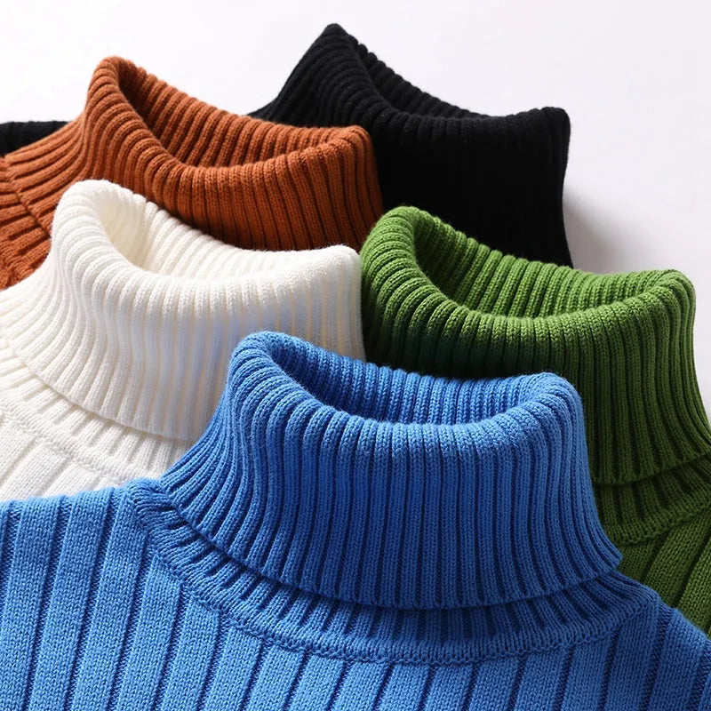 Ins fashion solid striped turtleneck sweater for men and women in slim fit with ribbed cuffs, available in multiple colours