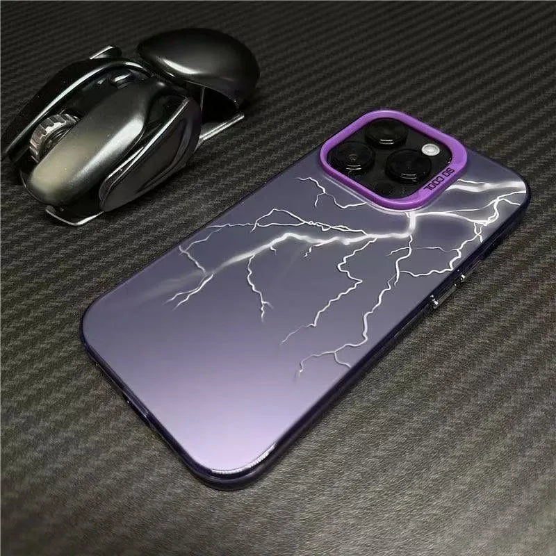 Silver Lightning hard PC frosted phone case in Black for iPhone, with laser stereo pattern and cutouts for camera and ports