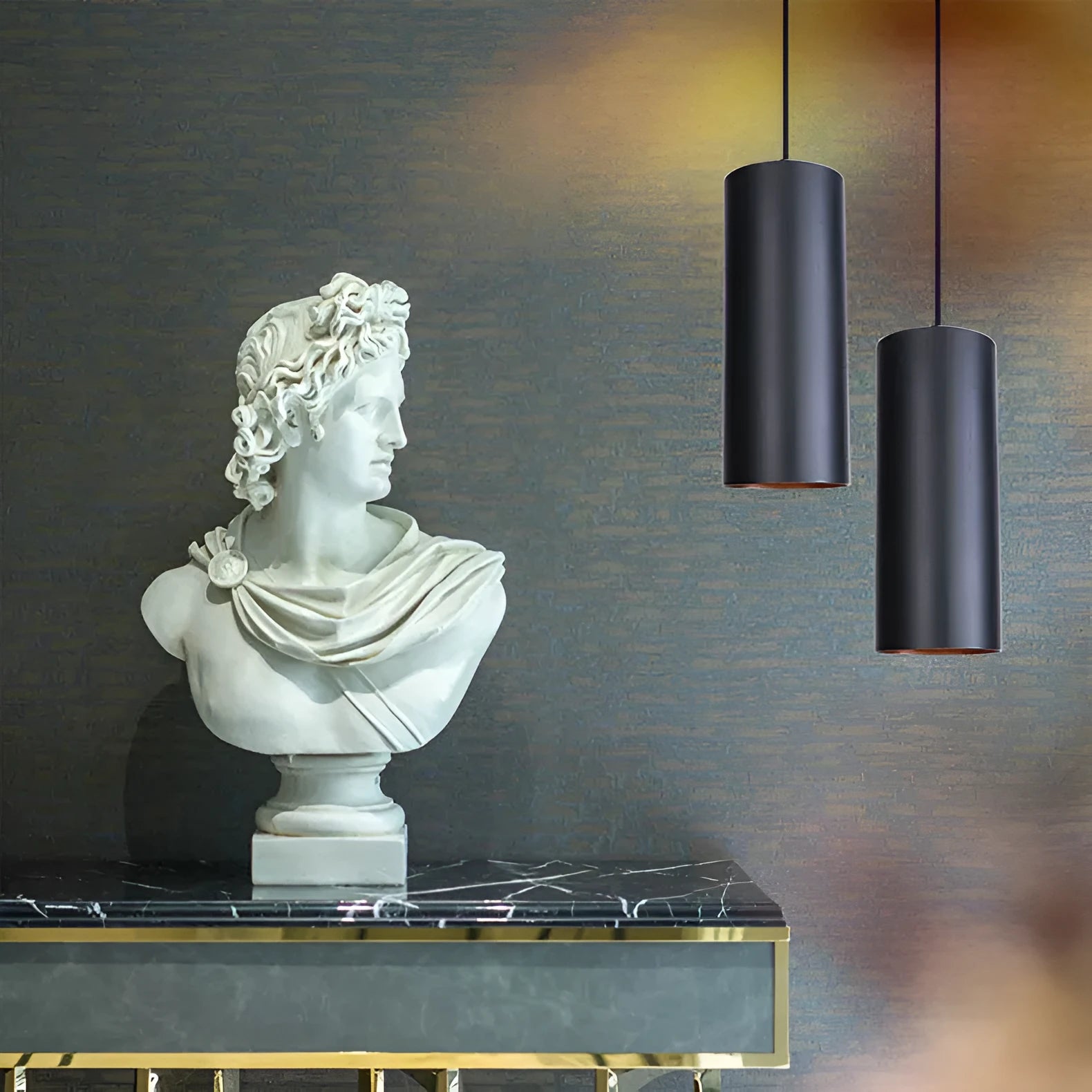Matte black wrought iron retro chandelier ceiling light with a visible suspension rod and bulb holder.