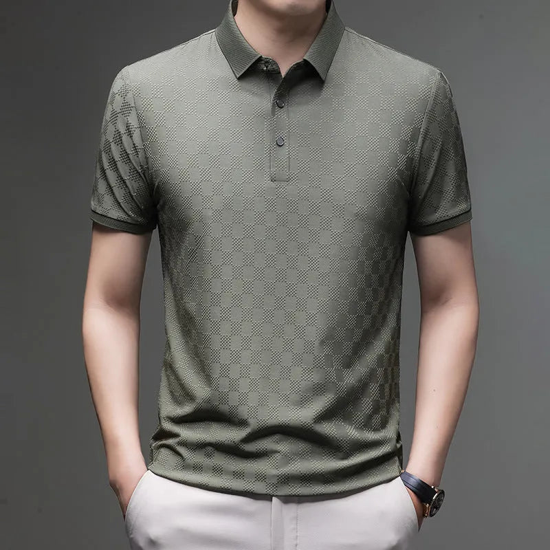 A thin Ice Silk short sleeve T-shirt with a slit hem, shown in black, green, and brown colour options.
