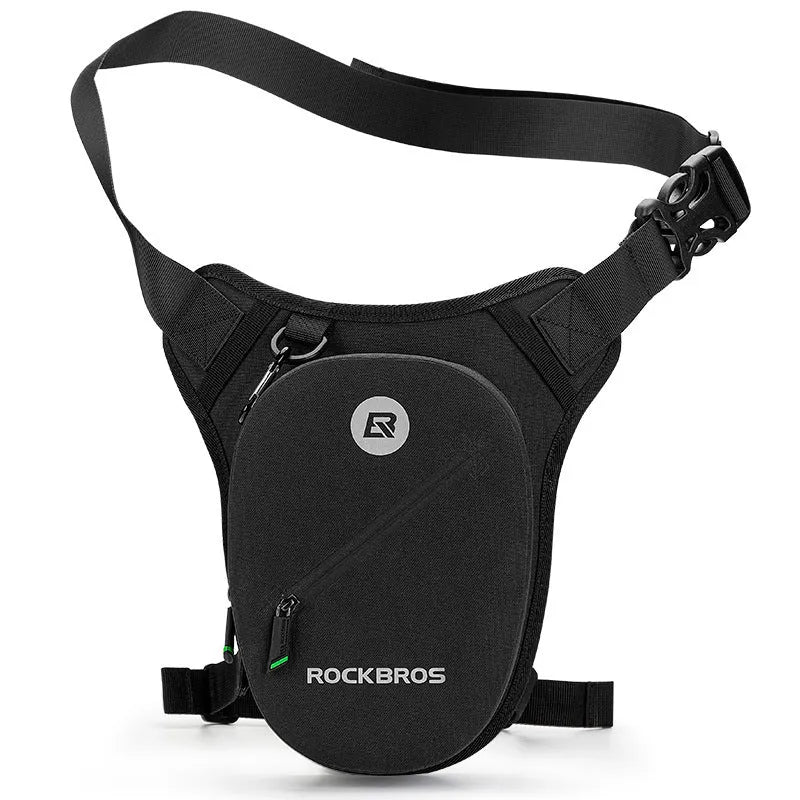 Men's black waterproof motorcycle leg bag made of polyester and TPU with minimal design