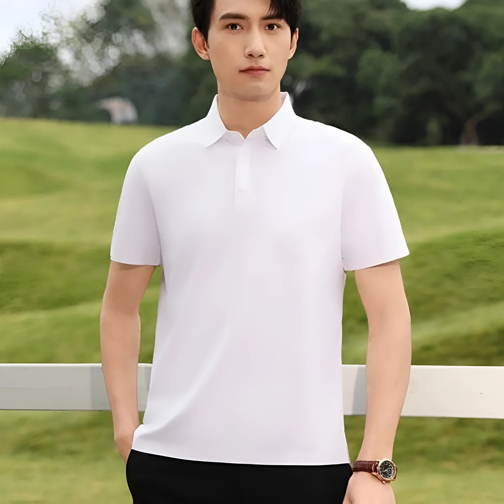 Men's slim fit plain t-shirt in lightweight fabric with seamless lapel, showing available colour options