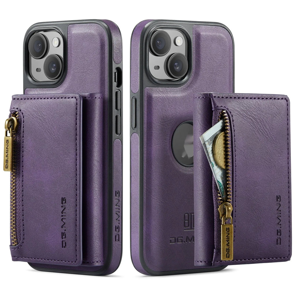 Plastic magnetic wallet phone case with card holder in retro handmade style for iPhone