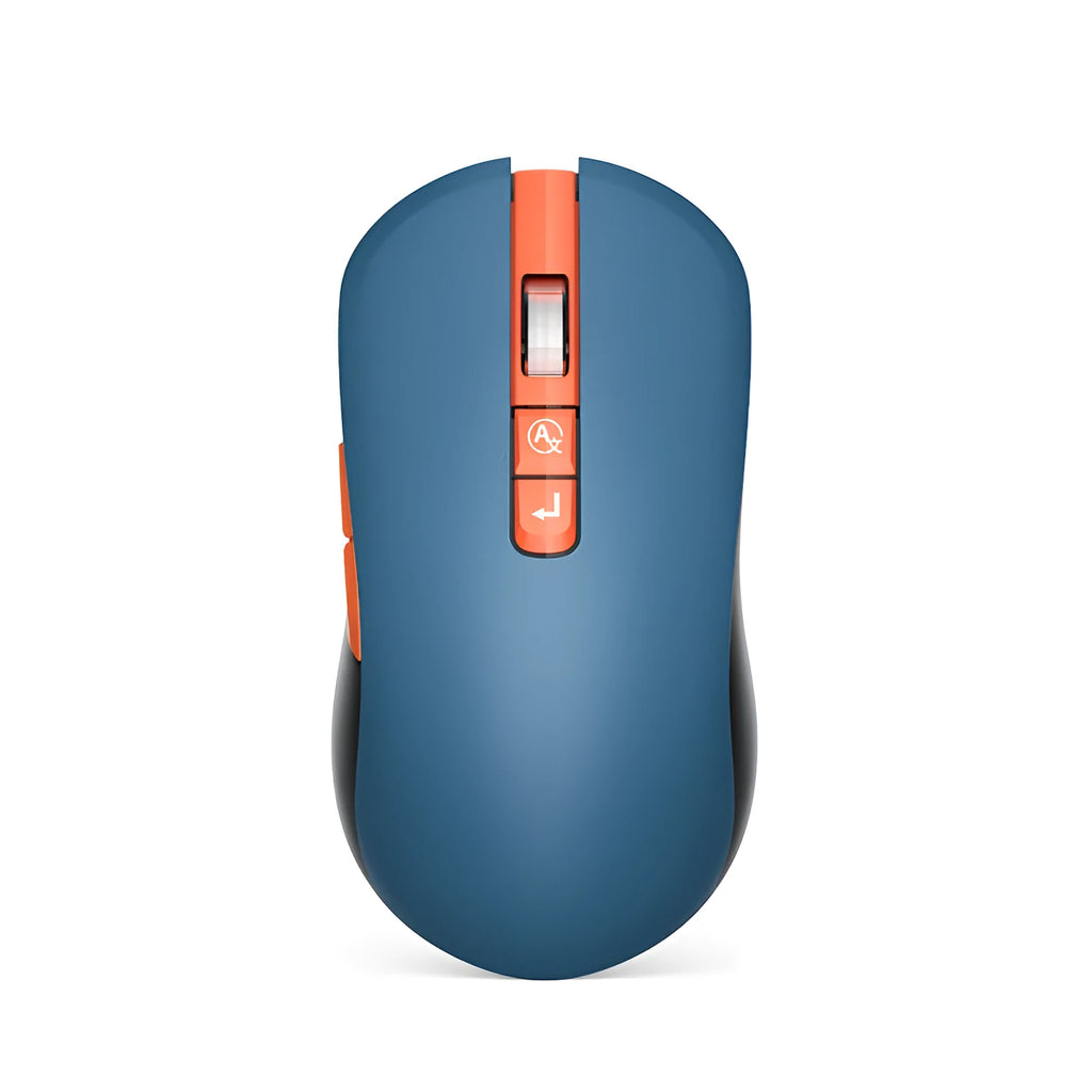 IFLYTEK black wireless gaming mouse with side buttons on a mouse pad, showing USB receiver.