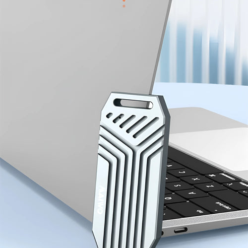 Aluminum Thunderbolt 4 NVMe SSD enclosure in silver or grey with optional cooling fan for Mac M2 and PC