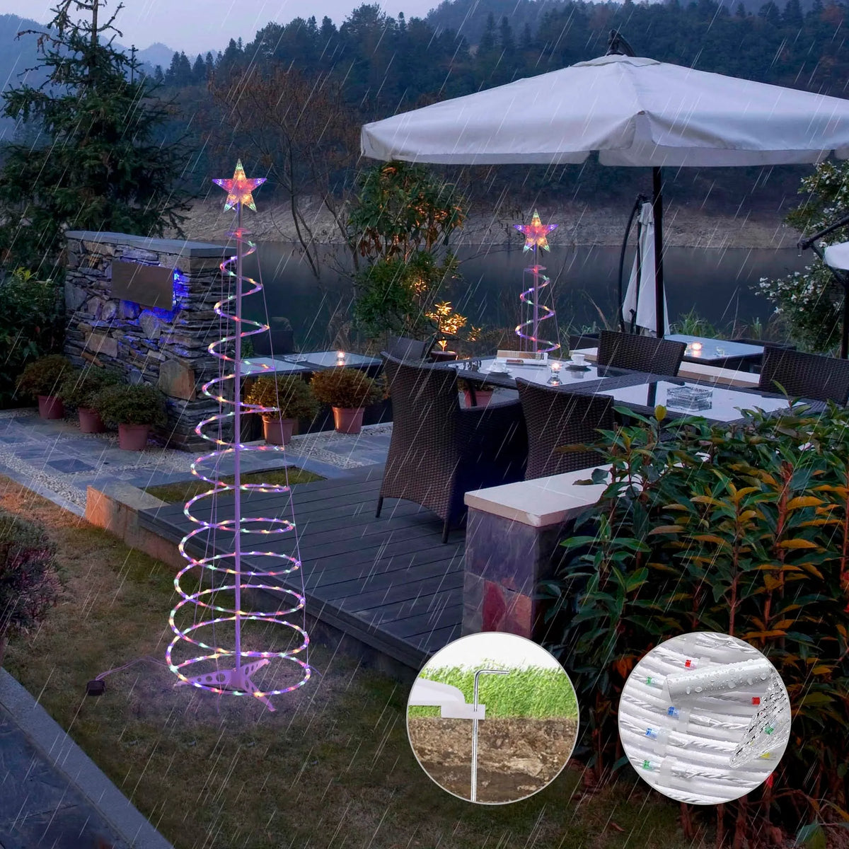 6FT LED spiral Christmas tree light set with remote control for indoor and outdoor decoration