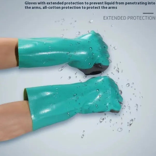 Women's navy blue nitrile waterproof fishing gloves shown in short and lengthened sizes.