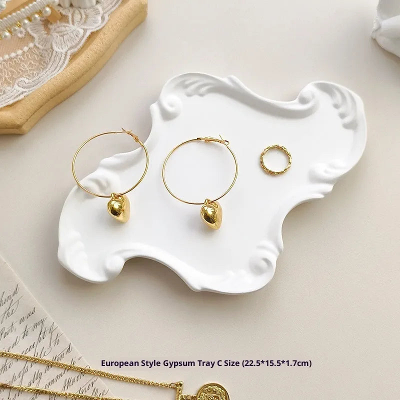 European Baroque gypsum jewellery display plate with decorative tray in multiple size options