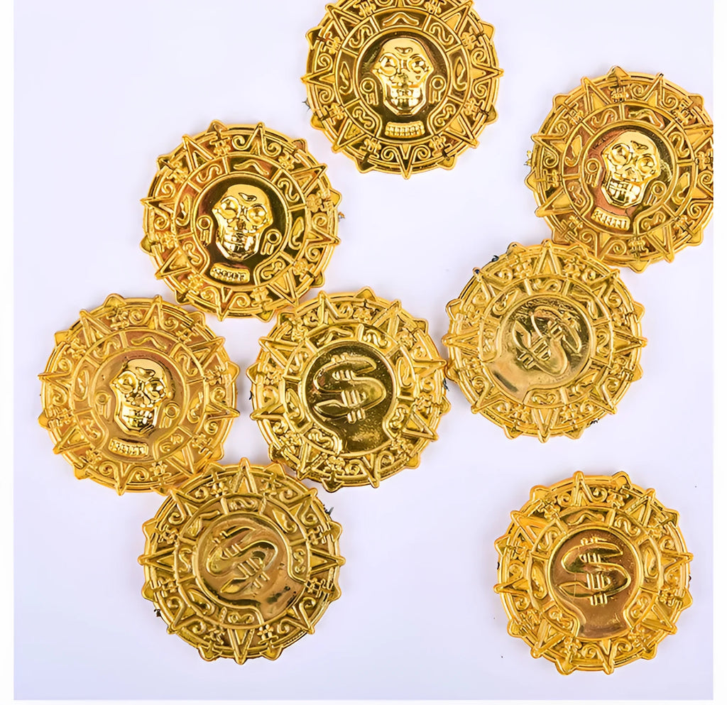 Plastic pirate gold coin toy with pointed star design for Halloween costumes
