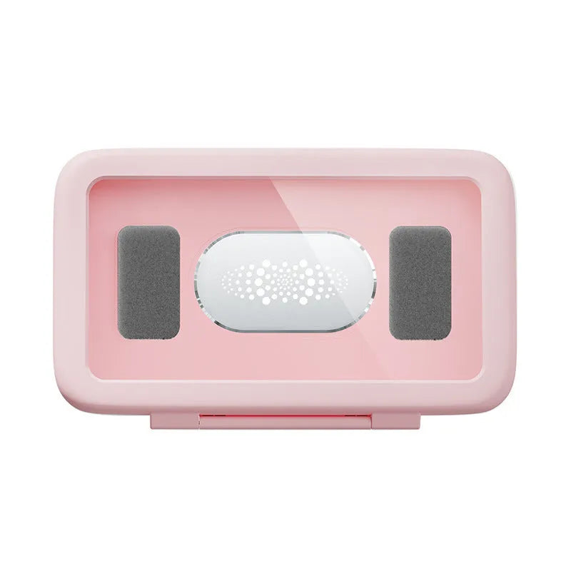 Waterproof phone holder mounted on bathroom tile with phone visible through anti-fog window