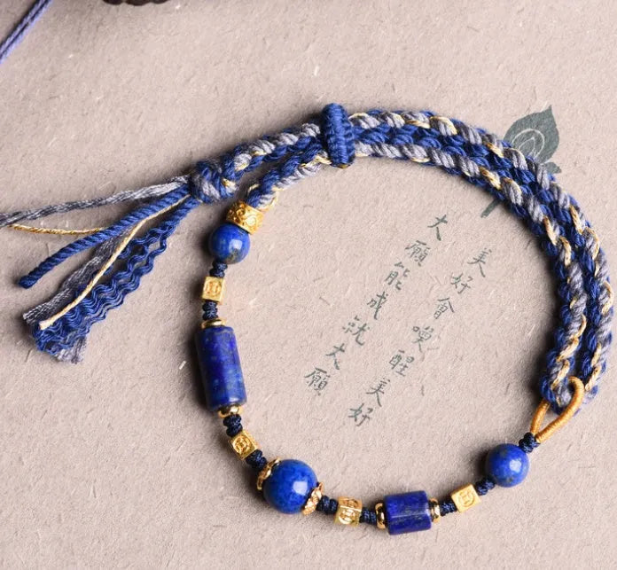 Hand-woven flexible wire watch band in ethnic style with Hongfei Ebony or Lapis Lazuli colour options