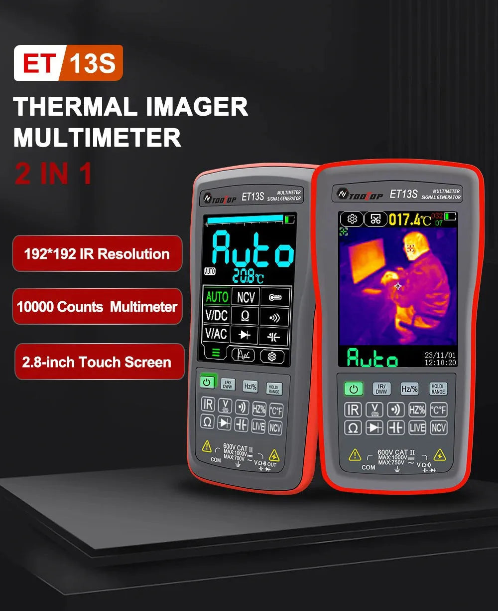 ET13S ET13PRO thermal imaging digital multimeter with 2.8-inch touch screen display