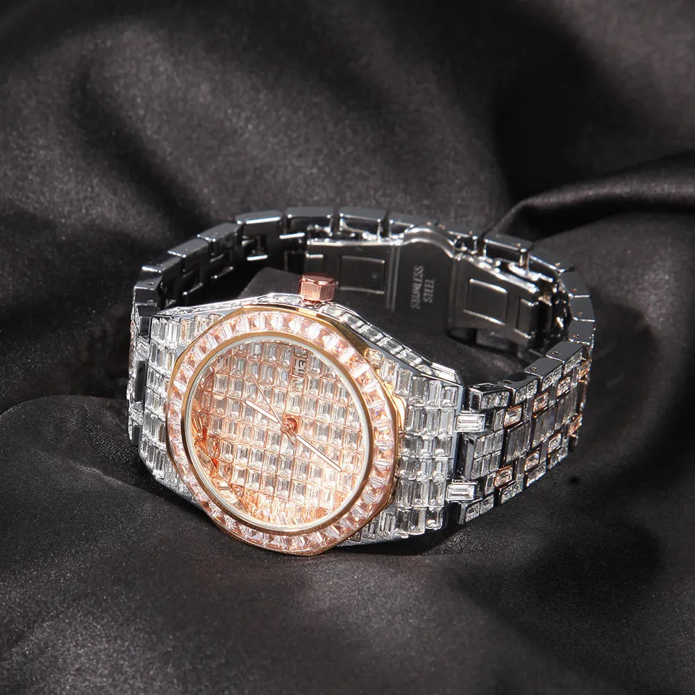Mens quartz casual round hip hop sports watch with 40mm alloy case and mineral glass dial