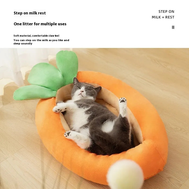 Carrot-shaped double-sided pet mat with cartoon design in medium and large sizes