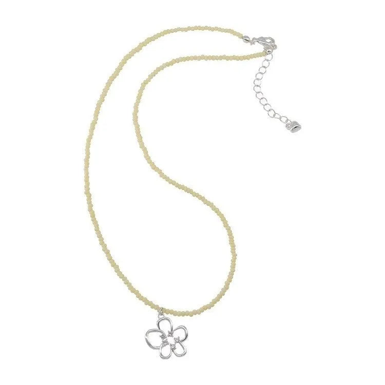 Women's colourful beaded hollow flower necklace in copper with Korean style and U-shaped design