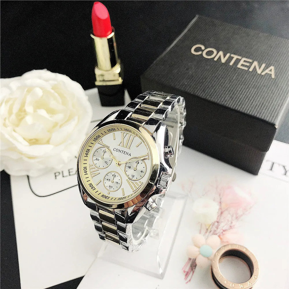 Women's silver rose gold mesh strap watch with diamond quartz movement and 15mm case thickness