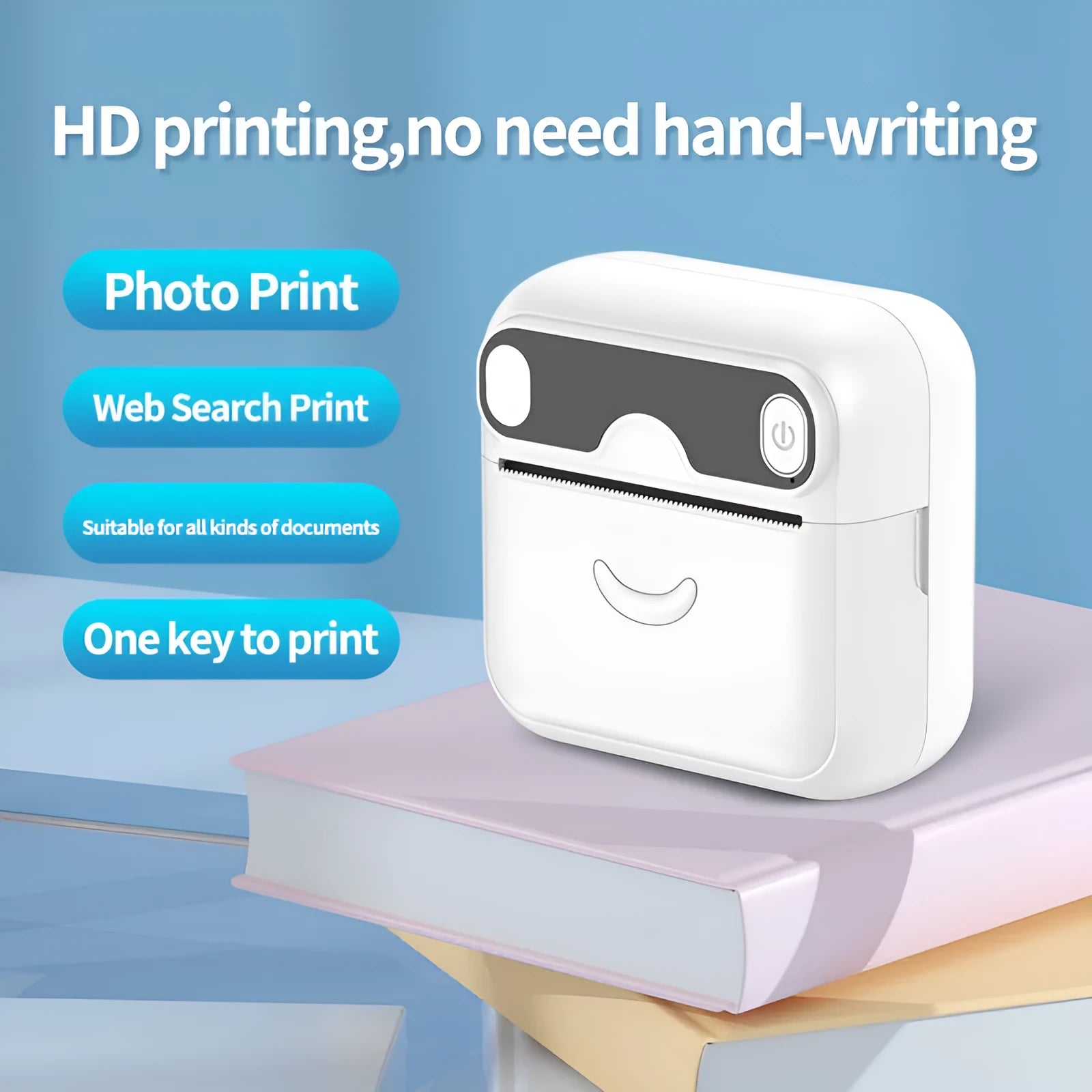 Portable Bluetooth thermal printer pocket size 85x54x44 mm with thermal paper rolls