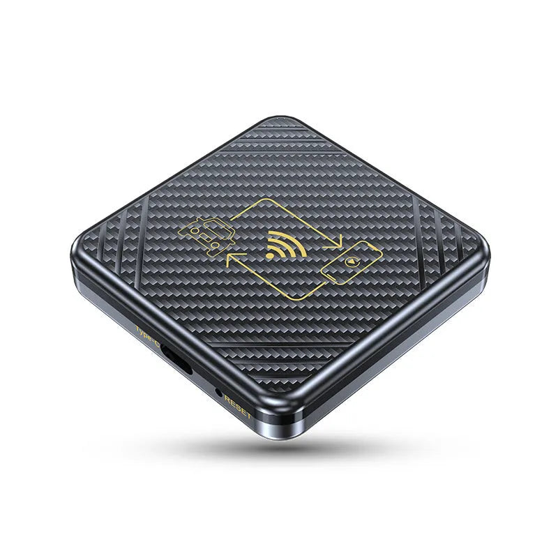 Wireless CarPlay and Android Auto adapter with USB connection and gold or white ABS plastic housing