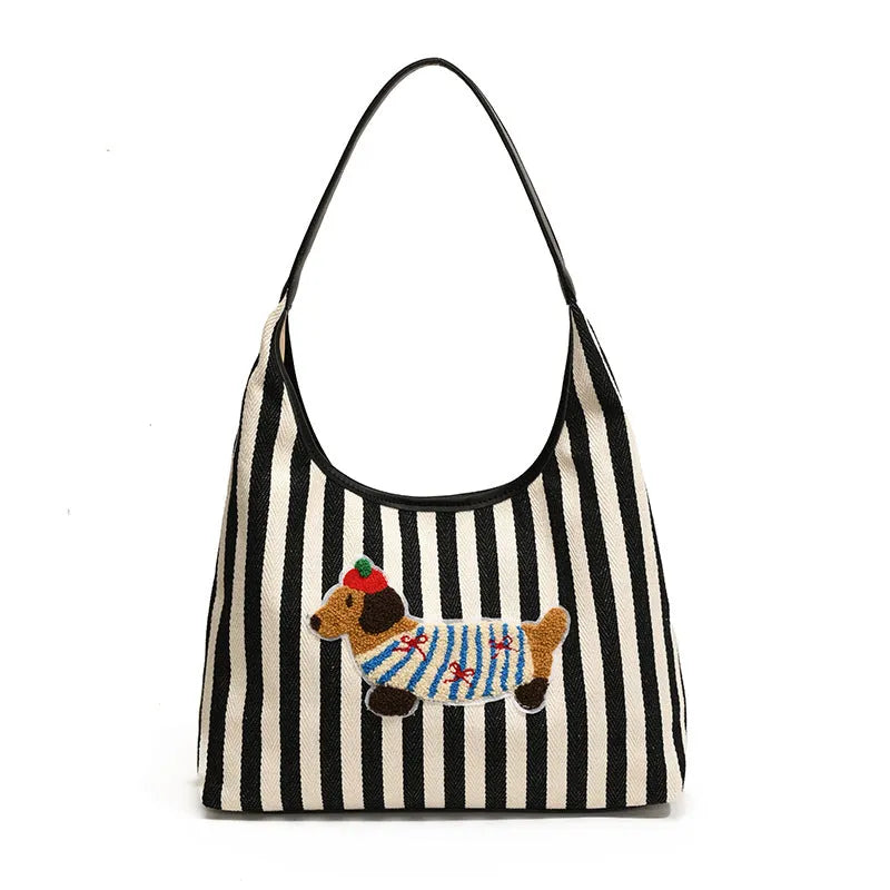 Large capacity shoulder bag with embroidery cartoon anime design, PU material, horizontal square shape, black red or blue