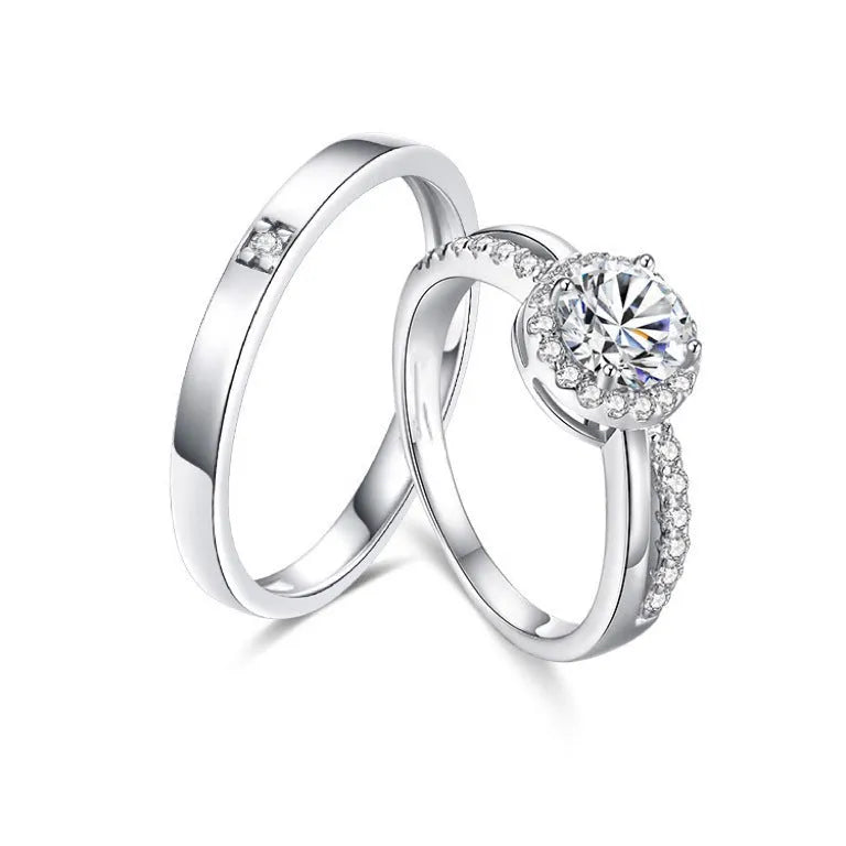 Adjustable opening copper couple rings with geometric circle design in Korean style, star point colour