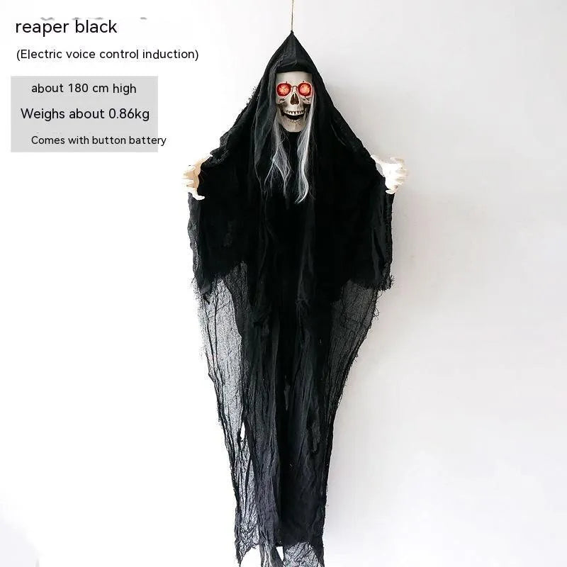 Plastic haunted house Halloween decoration in black, gray, purple, and wine red colour options